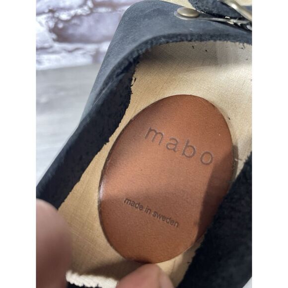 Mabo Black Leather Peep Toe Strap Sweden Clogs Heel Sandals Women Sz 34EU/4M US - Picture 13 of 16